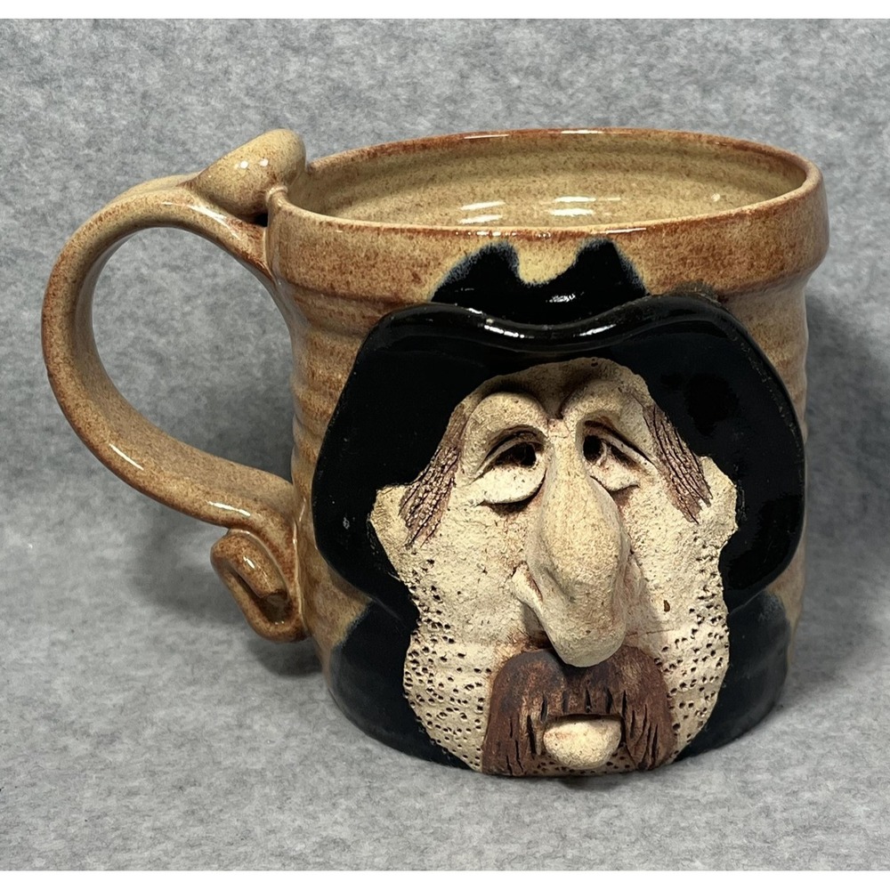 Cowger Ugly Face Mug Cowboy Hat Western Art Pottery Cup Stoneware Nose Handmade